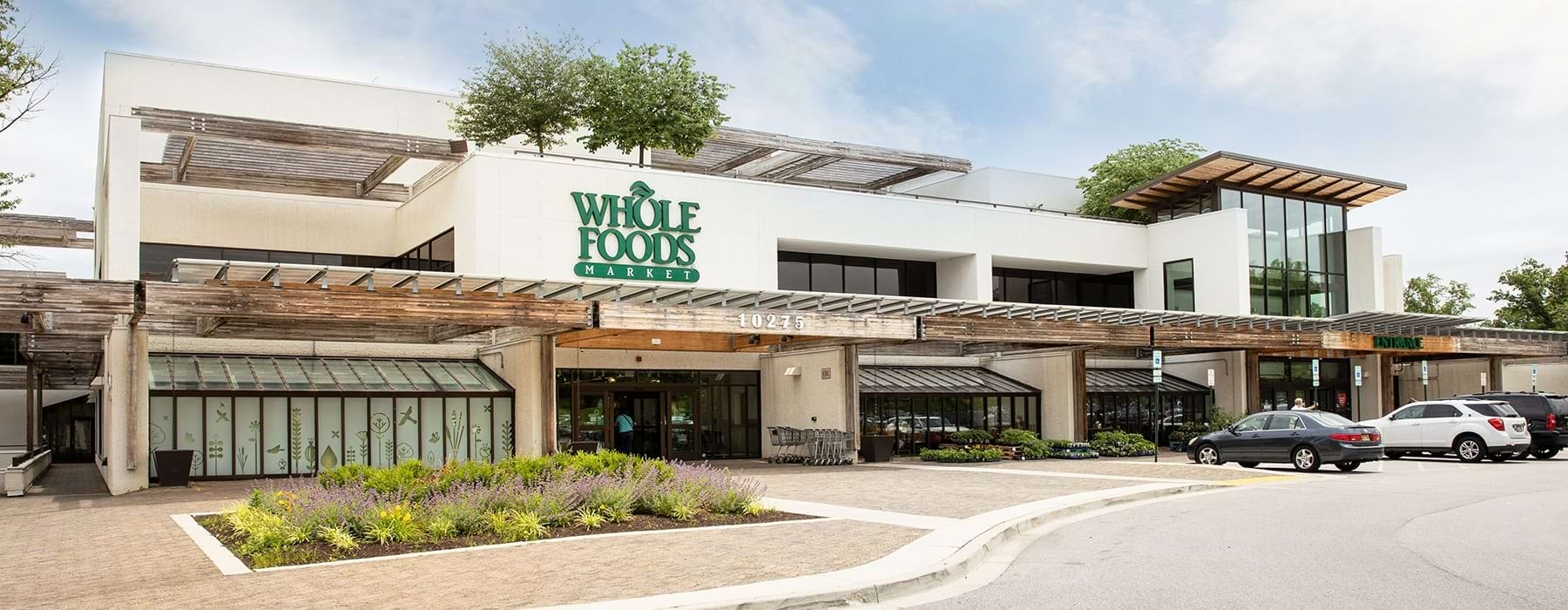 local Whole Foods storefront view from parking lot